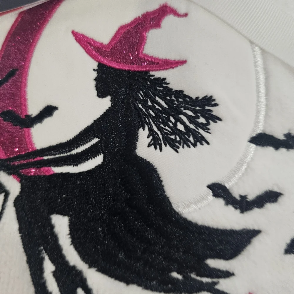 2pc Rachel Zoe Glitter Witch Hand Towels White Black Pink Moon Bats New